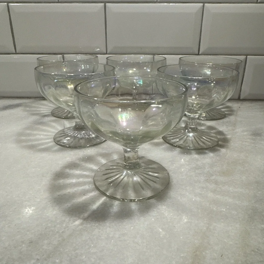 Vintage Coupe Cocktail Cut/Etched Glass‎ Stemware, Champagne Short stem (6)